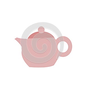 A pink teapot with a dark lid.