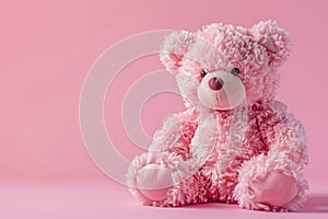 Pink teddy bear on pink background