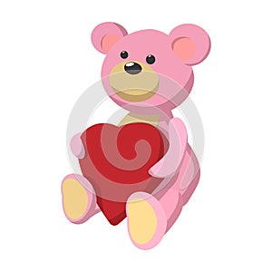 Pink teddy bear with heart cartoon icon