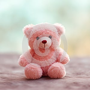 A pink teddy bear sitting on a table, AI