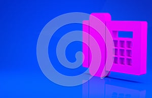 Pink Telephone icon isolated on blue background. Landline phone. Minimalism concept. 3d illustration. 3D render