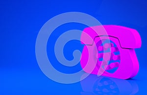 Pink Telephone icon isolated on blue background. Landline phone. Minimalism concept. 3d illustration. 3D render