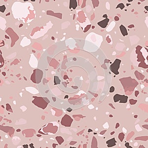 Pink terrazzo flooring seamless pattern. Vector texture of natural stone floor