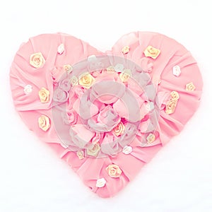 Pink Textile chiffon Heart on a snow background