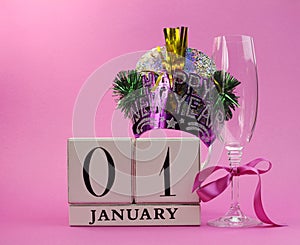 Pink theme Save the date with a Happy New Year, January 1 photo