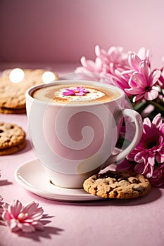 Rosa temático café taza galletas flores crear pacífico configuración 