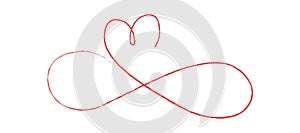 Pink thin lines two hearts love infinity symbol on white background - Vector