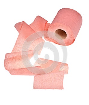 Pink toilet paper isolated on white