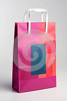 Pink tones paper bag mock-up isolated on white.