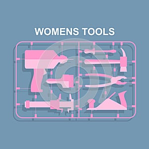 Pink tools. Set for women. plastic model kits for blondes.