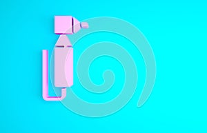 Pink Tooth drill icon isolated on blue background. Dental handpiece for drilling and grinding tools. Minimalism concept