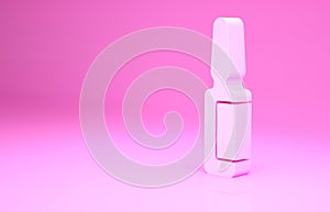 Pink Toothache painkiller tablet icon isolated on pink background. Tooth care medicine. Capsule pill and drug. Pharmacy