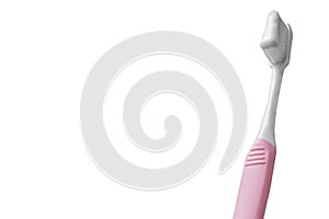 Pink toothbrush isolated on white background. Copy space with clipping path