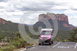 Pink tourist 4x4 in Sedona, Arizona