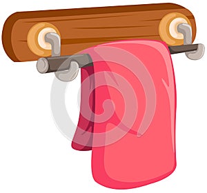 Pink towel on the wooden rack