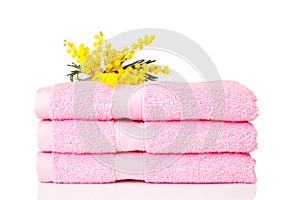 Pink towels with yellow flowers