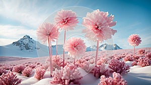 The pink towering crystal flowers in the winter season