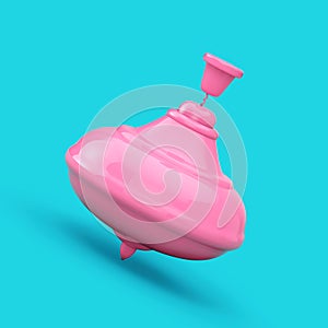 Pink Toy Spinning Top Whirligig as Duotone Style. 3d Rendering