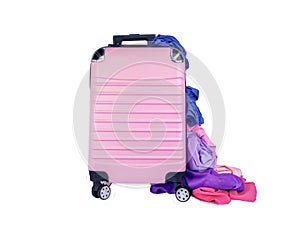 pink travel bag summer travel business Live on vacation, adventure or relaxation. Travel clothes - clipping path