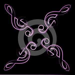 Pink treble clefs with neon effect. photo