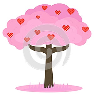 Pink Tree with hearts, vector