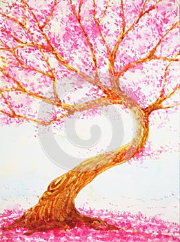 Pink tree love valentines day watercolor painting hand drawing