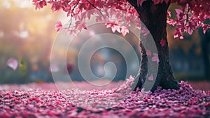 Pink Tree Trunk Surrounded by Fallen Petals