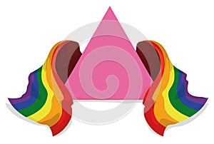 Pink triangle covered with rainbow flags to commemorate Pride, Vector illustration