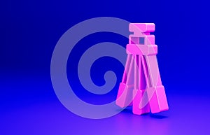 Pink Tripod icon isolated on blue background. Minimalism concept. 3D render illustration