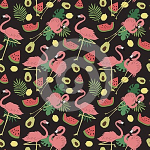 Pink tropical flamingo pattern seamless wallpaper background