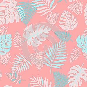 Pink tropical seamless pattern. Floral summer background