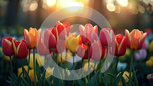 Pink Tulips Blooming in a Field