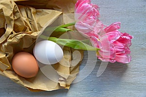 Pink tulips and Eggs