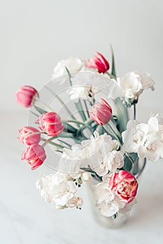 Pink Tulips Flowers Bouquet on a Light