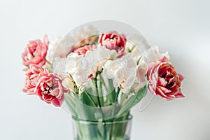 Pink Tulips Flowers Bouquet on a Light