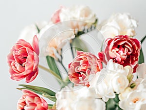 Pink Tulips Flowers Bouquet on a Light