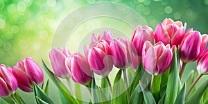 pink tulips on a green background AI-Created Content photo