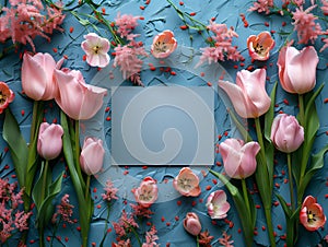 Pink Tulips with Rustic Paper: Romantic and Delicate Ad . Arte com IA