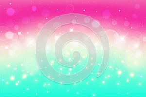 Pink turquoise gradient background for wallpaper design. Cool fluid background. Sunrise sky with stars and sparkles