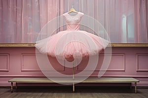 pink tutu hanging on a ballet barre