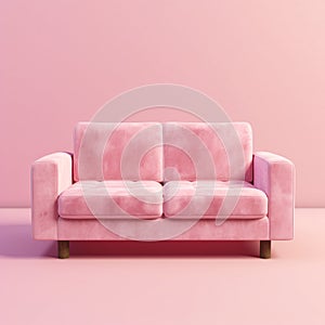 Pink two seater sofa isolated on transparent clear pink background
