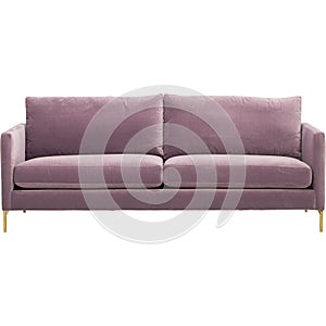 Pink two seater Sofa is isolated on white background