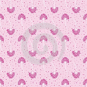 Pink Two-Way Clovers Seamless Pattern with Polka Dot Background Print
