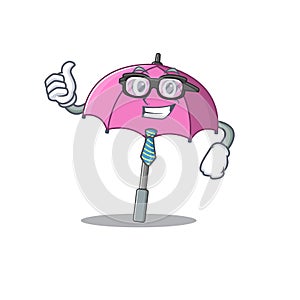 Pink umbrella Businessman cartoon character with glasses and tie