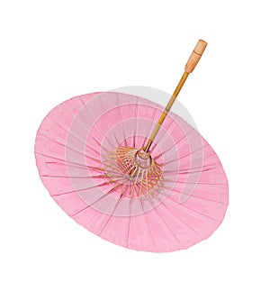 Pink umbrella handmade on white background, clipping path