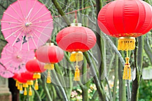 Pink umbrellas and chinese lanterns (2)