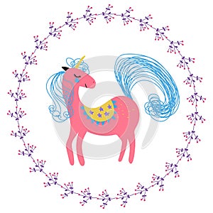 Pink Unicorn In the circle frame.