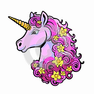 A Pink Unicorn With Flowers In Its Mane