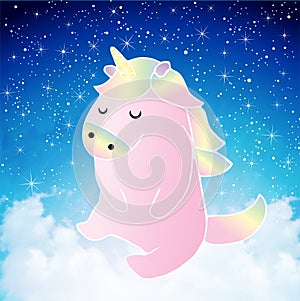 Pink Unicorn Vector sleeping on a cloud night scene sweet dreams