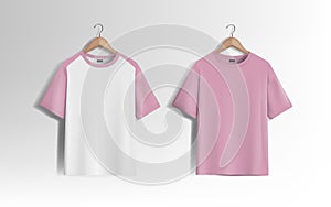 Pink unisex blank t-shirt stylish template sides for design mockup print, isolated. photo